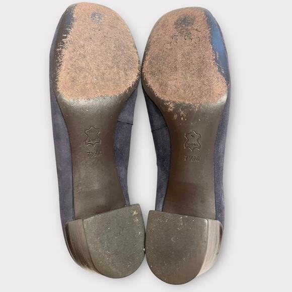 TORY BURCH navy suede & brown leather block career office heels size 7.5 - Picture 7 of 9